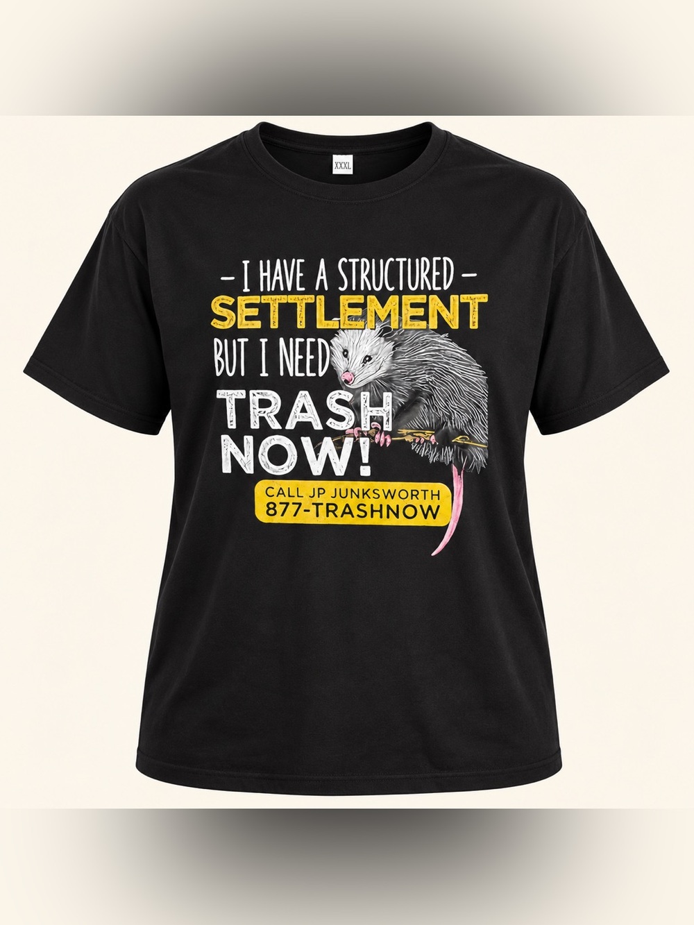 Structured Settlement Trash Now Opossum Graphic T-Shirt XXXL 3XL Black